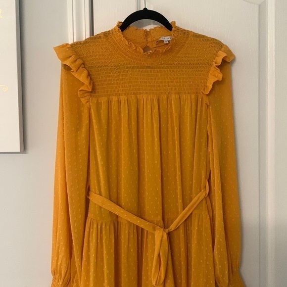 English Factory‎ Swiss Dot Smocked Maxi Dress medium mustard ruffle fall - Picture 5 of 16